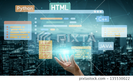 Developer Coding with Digital Interface and Overlays Vouch Developer Coding with Digital Interface and Overlays Vouch 135530022