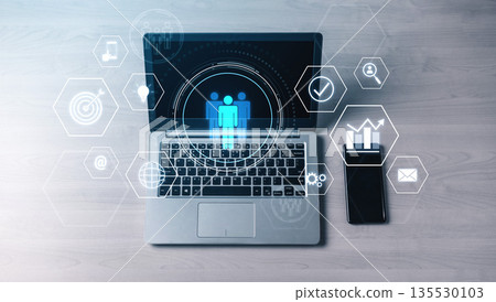 Business Teamwork and Digital Communication Interface Vouch 135530103