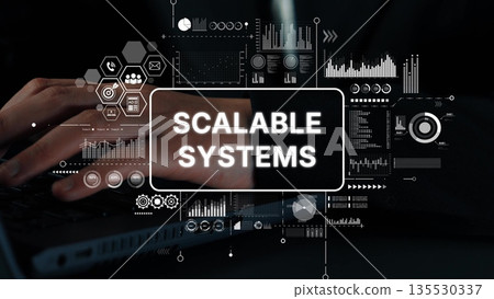 Modern Tech Concept of Scalable Systems Displaying Data and Analytics for Business Solutions. Asymptotic smart data analytic Modern Tech Concept of Scalable Systems Displaying Data and Analytics for Business Solutions. Asymptotic smart data analytic 135530337