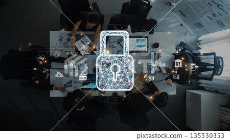 Digital Security Protection Concept with Team Collaboration in Modern Office for Data Safety and Cybersecurity Initiatives Enhancing Workflow Efficiency. Raster Digital Security Protection Concept with Team Collaboration in Modern Office for Data Safety and Cybersecurity Initiatives Enhancing Workflow Efficiency. Raster 135530353