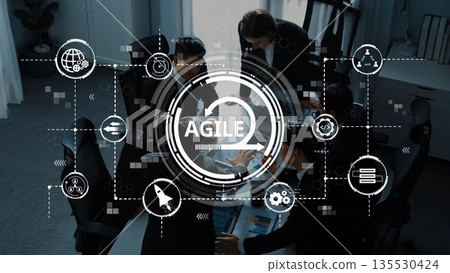 Modern Office Collaboration for Agile Project Management with Diverse Team Working Together on Digital Tools in a Bright Workspace. Raster Modern Office Collaboration for Agile Project Management with Diverse Team Working Together on Digital Tools in a Bright Workspace. Raster 135530424