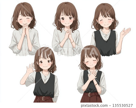 Manga style normal girl standing pose set 135530527