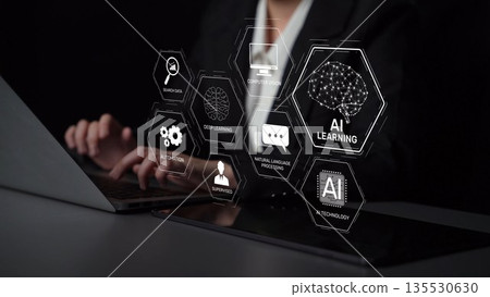 AI Learning Concept Infographic with Deep Learning, NLP, and Automation Muxer 135530630