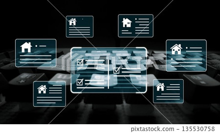Digital Real Estate Management Concept with Checklists and Property Listings on Keyboard Background Gluon Digital Real Estate Management Concept with Checklists and Property Listings on Keyboard Background Gluon 135530758