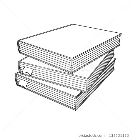 Outline for Coloring of Hardcover Book with Bookmark on White Background. Vector Illustration. 135531123