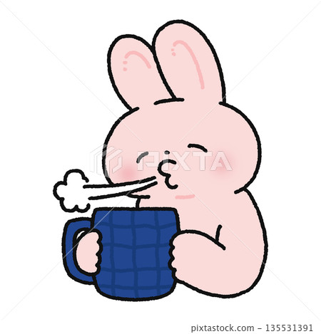 Cute rabbit cooling down hot drinks 135531391