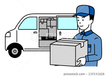 A delivery man delivering a package in a white van 135531826