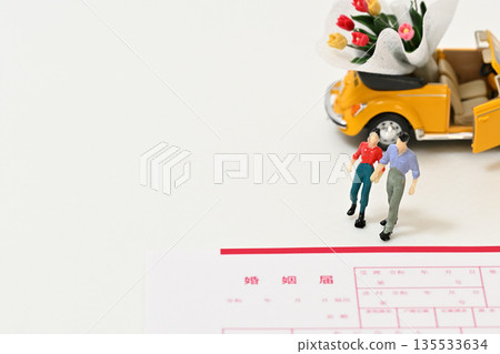 A bouquet of tulips in a car. Marriage registration. A bouquet of tulips in a car. Marriage registration. 135533634