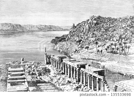 19世紀非洲尼羅河插圖 19世紀非洲尼羅河插圖 135533698