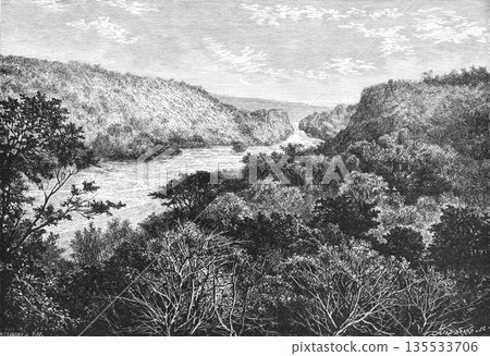 19th century illustration of Murchison Falls, Africa 135533706