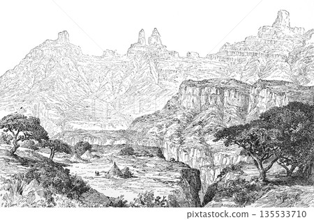 19th century illustration of the Simien Mountains, Africa 135533710