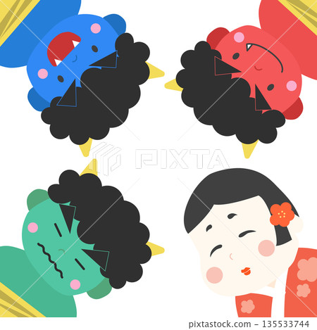 節分素材：惡魔/禦福相框背景素材，方形 135533744