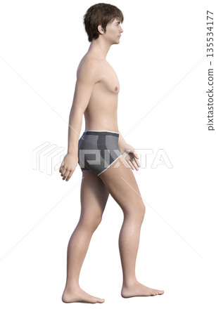 3D illustration of a man in underwear walking with good posture, full body sideways 3D illustration of a man in underwear walking with good posture, full body sideways 135534177