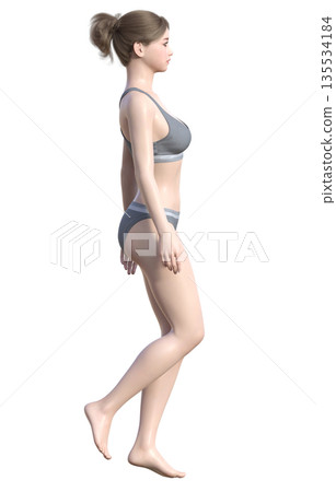 身穿內衣的女性側身站立的3D插圖 身穿內衣的女性側身站立的3D插圖 135534184