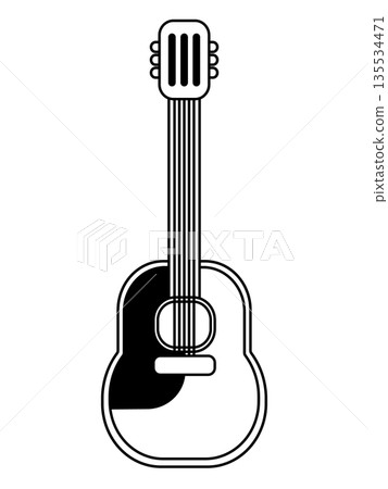 illustration acoustic guitar musical instrument for folk or country music performance isolated design simple black and white outline illustration acoustic guitar musical instrument for folk or country music performance isolated design simple black and white outline 135534471