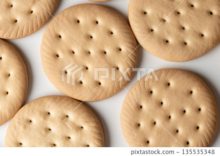 Product photography of biscuits arranged on a white background Product photography of biscuits arranged on a white background 135535348