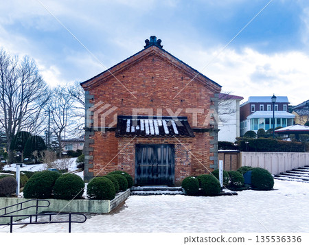 Front view of the archives of the former Hokkaido Government Hakodate Branch Office building, Hakodate City, Hokkaido, snow. Front view of the archives of the former Hokkaido Government Hakodate Branch Office building, Hakodate City, Hokkaido, snow. 135536336