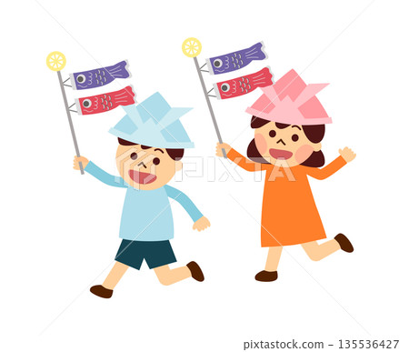 Children running with carp streamers 135536427