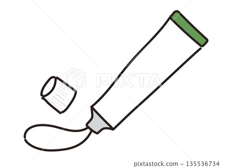 Illustration of ointment being dispensed from a green tube 135536734