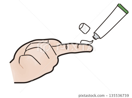 Illustration of 1 FTU of ointment being dispensed onto a finger from a green tube 135536739