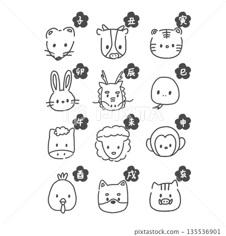 Line drawing hand-drawn zodiac signs (12 signs) Line drawing hand-drawn zodiac signs (12 signs) 135536901