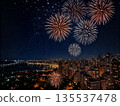Fireworks in the night sky of the big city 135537478