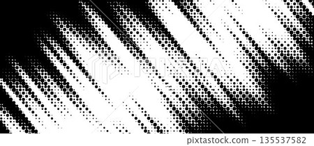 Rough dynamic halftone background. Black and white dotted diagonal pattern effect. Abstract jagged scratch stripes wallpaper. Sport banner design template. Grunge comic speed lines backdrop. Vector Rough dynamic halftone background. Black and white dotted diagonal pattern effect. Abstract jagged scratch stripes wallpaper. Sport banner design template. Grunge comic speed lines backdrop. Vector 135537582