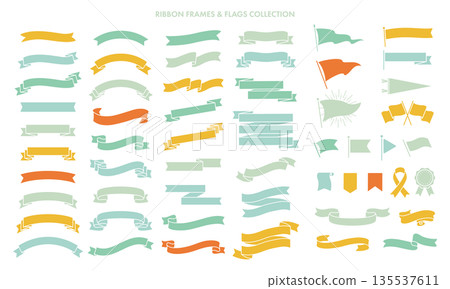 簡約絲帶和旗幟設計裝飾套裝 135537611