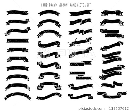 Hand-drawn simple ribbon design decoration set 135537612