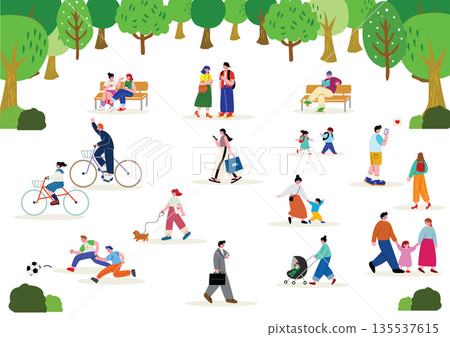 夏天在公園消磨時光的人們 夏天在公園消磨時光的人們 135537615