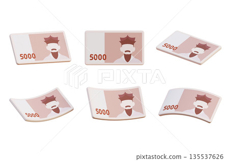 South Korean Won 5000 Bill Banknote 3D Illustration 135537626