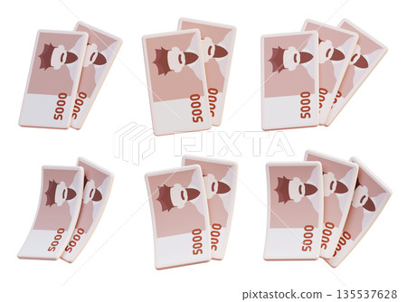 Multiple South Korean 5000 Won Banknotes 3D Render 135537628