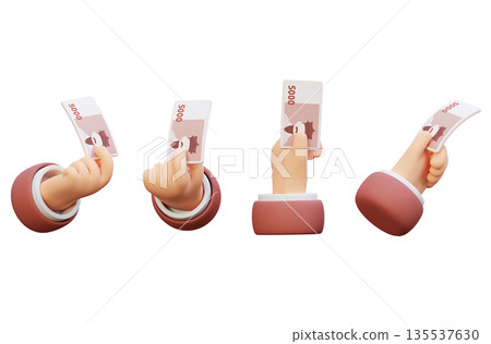 Hand Holding South Korean 5000 Won Banknote 3D Graphic 135537630