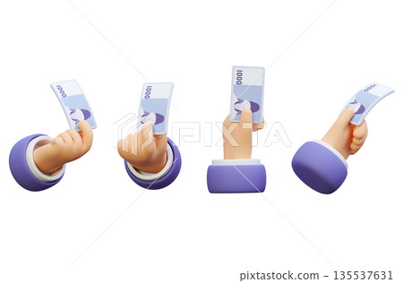 Hand Holding South Korean 1000 Won Banknote 3D Graphic 135537631