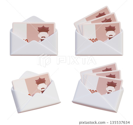 Korean 5000 Won Banknotes in White Paper Envelope 3D Render 135537634