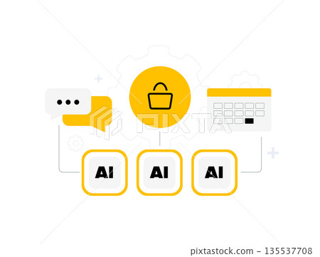 Ai agents swarm collaboration - automation chat shopping, calendar tasks digital network icons. Teamwork productivity assistant workflow, ai scheduling smart technology business vector illustration Ai agents swarm collaboration - automation chat shopping, calendar tasks digital network icons. Teamwork productivity assistant workflow, ai scheduling smart technology business vector illustration 135537708