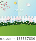 Easter nature background with cute cartoon rabbits on beautiful garden for greeting card,banners,flyers,social media or wallpaper 135537830