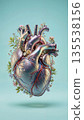 Ultra detailed surreal anatomical heart sculpture made of iridescent metallic textures and organic materials 135538156