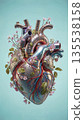 Ultra detailed surreal anatomical heart sculpture made of iridescent metallic textures and organic materials 135538158