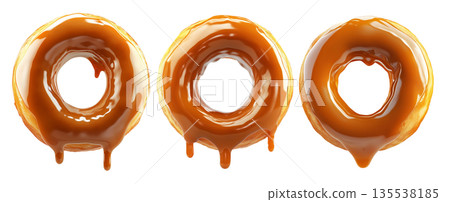 Tasty round donut topped with caramel and vanilla glaze swirl, isolated on white transparent background Tasty round donut topped with caramel and vanilla glaze swirl, isolated on white transparent background 135538185