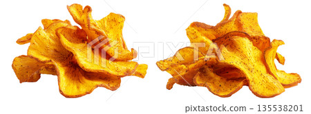Set of Fiji takeaway and street foods fried breadfruit chips rustic alternative to potato chips on white transparent background Set of Fiji takeaway and street foods fried breadfruit chips rustic alternative to potato chips on white transparent background 135538201