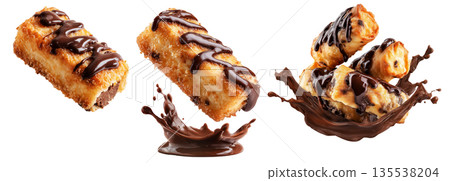 Set of Deep-fried moro bar pastry stuffed with chocolate on white transparent background, concept of New Zealand sweet dessert 135538204
