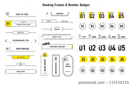 數字和標題標籤設計集 - 適用於步驟和點的向量素材 數字和標題標籤設計集 - 適用於步驟和點的向量素材 135538370