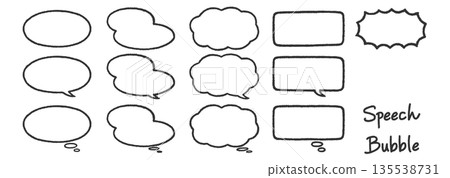 Hand-drawn style frame and speech bubble set (horizontal, thick lines) Hand-drawn style frame and speech bubble set (horizontal, thick lines) 135538731
