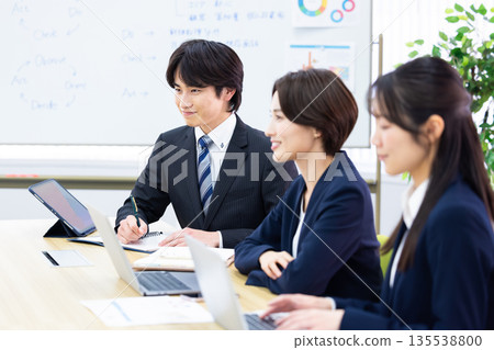 Men and women having a business meeting Men and women having a business meeting 135538800