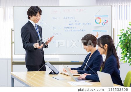 Men and women having a business meeting Men and women having a business meeting 135538806