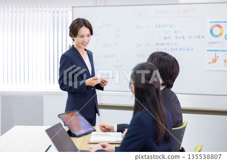 Men and women having a business meeting Men and women having a business meeting 135538807