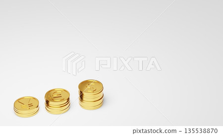 白色背景左側堆放著金幣,右側留白。這張圖象徵外匯投資、資產累積和全球貨幣體系。 白色背景左側堆放著金幣,右側留白。這張圖象徵外匯投資、資產累積和全球貨幣體系。 135538870