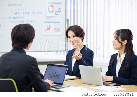 Men and women having a business meeting Men and women having a business meeting 135538881