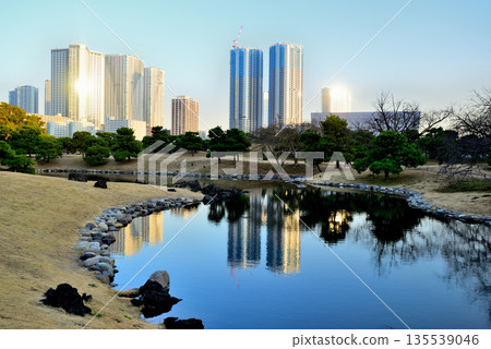 冬季的濱離宮庭園。勝鞅和豐見地區正在重建。 135539046